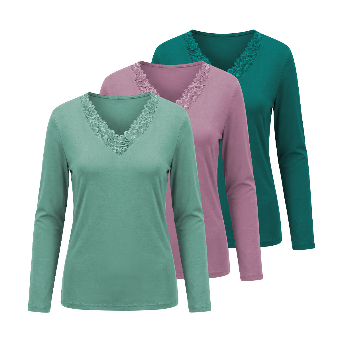 Women's Floral Lace-Trim Thermal V-Neck T-Shirt