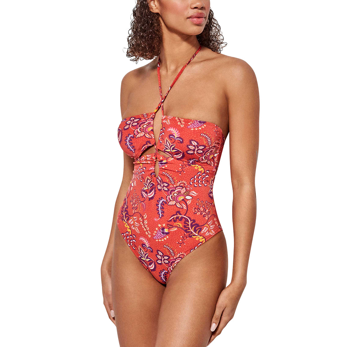 Womens Floral Strapless One-Piece Swimsuit
