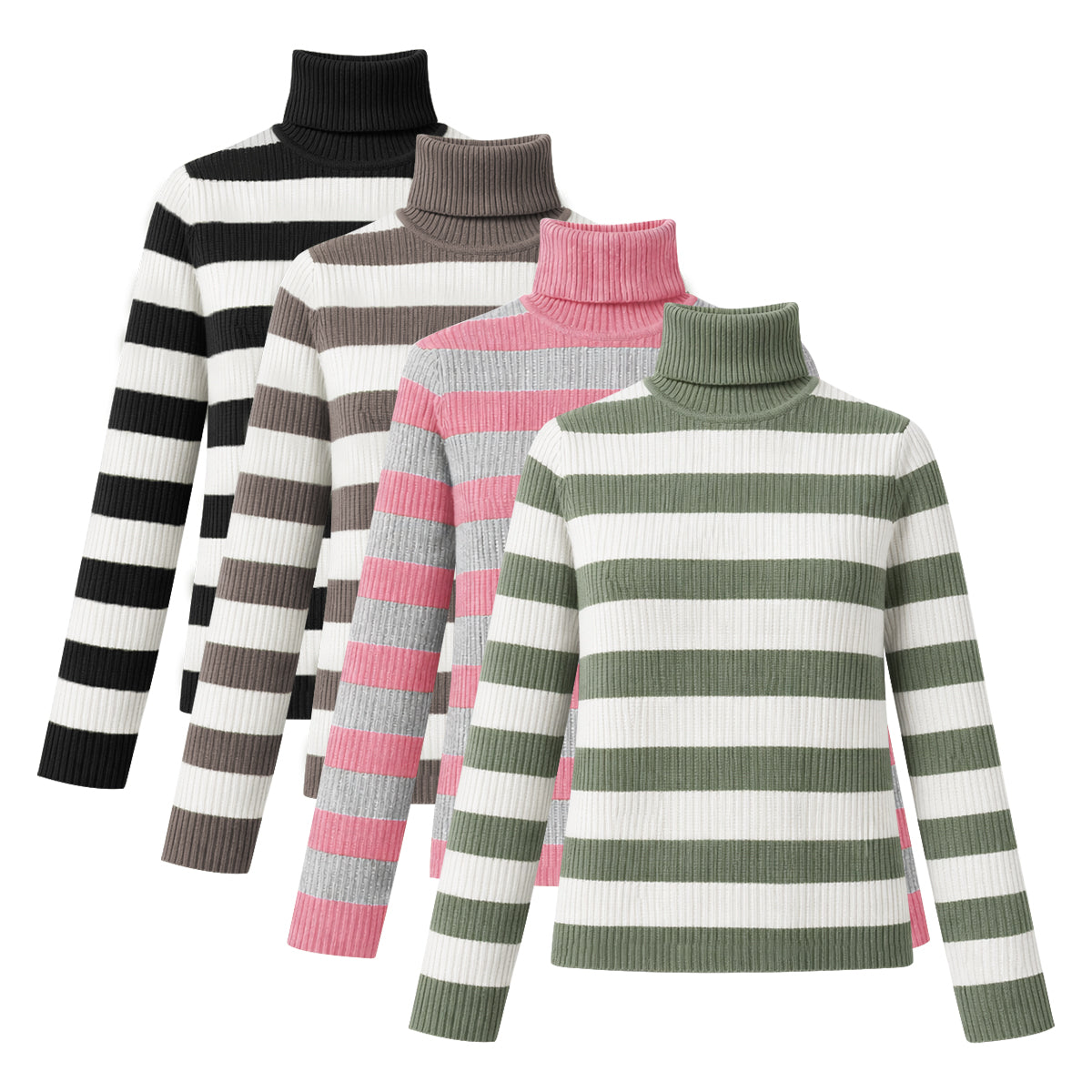 Womens Ribbed Striped Soft Knit  Turtleneck Sweater