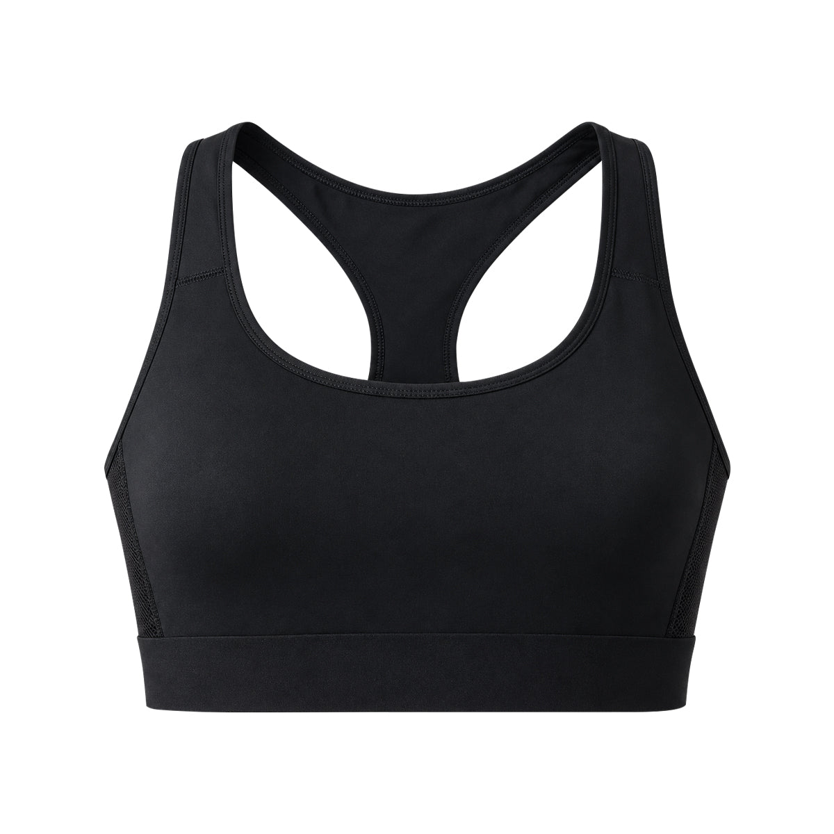 Womens Black Racerback Mesh Panels Sports Bra