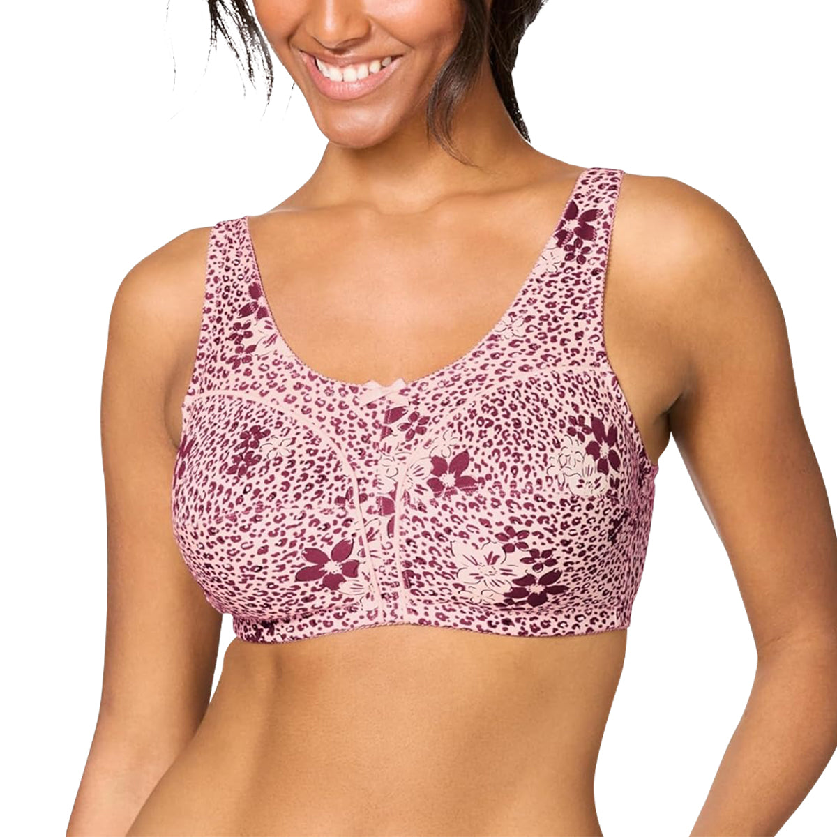Womens Plus Size Printed Wireless Back Close Adjustable Straps Bra