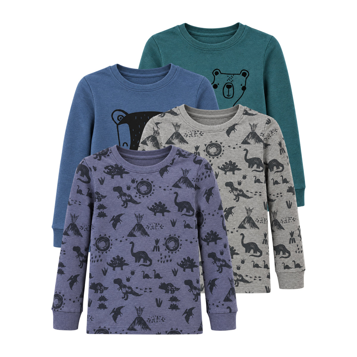 Kids Cotton Round Neck Ribbed Cuffed Long Sleeve Sweatshirt T-Shirt