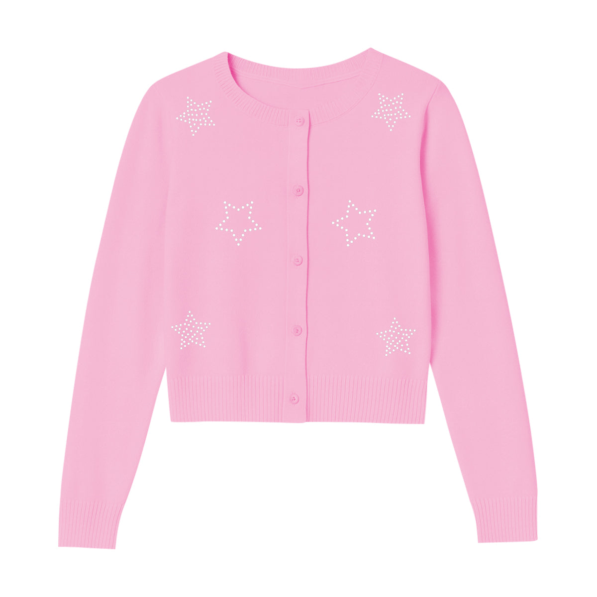 Girls Premium Rhinestone Knit Button Cardigan