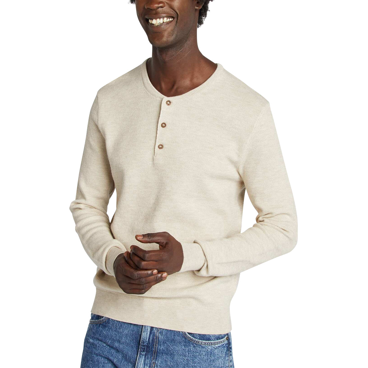 Men’s Premium Textured Knit Henley Round Neck Sweater