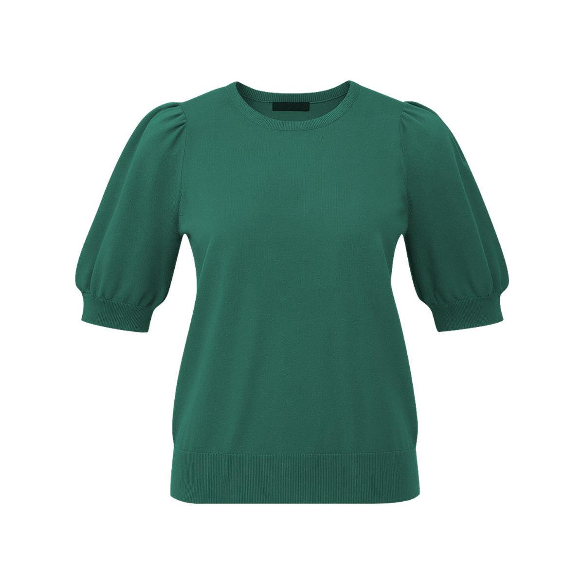 Womens Puff Short Sleeve Round Neck Knit Top