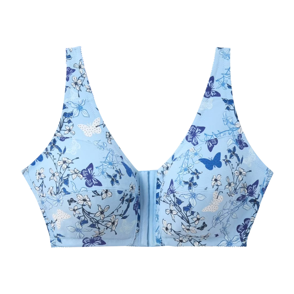 Womens Plus Size Printed Wireless Front Close Adjustable Straps Bra