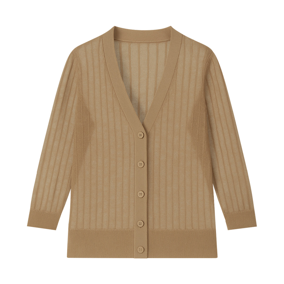 Womens Lightweight Ribbed Knit Button-Down V-Neck Cardigan