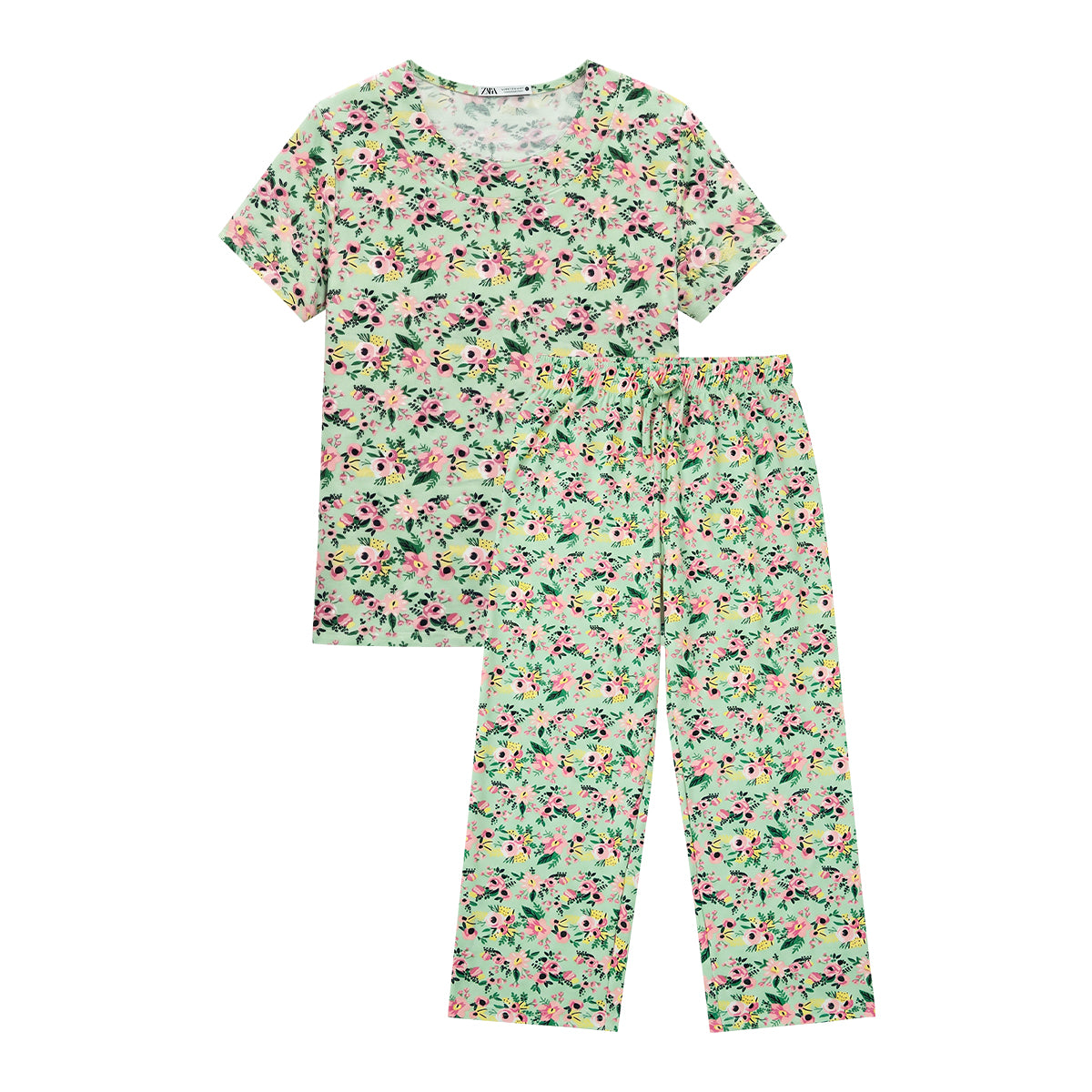 Womens Floral Print Short Sleeve Top 3/4 Pajama Set