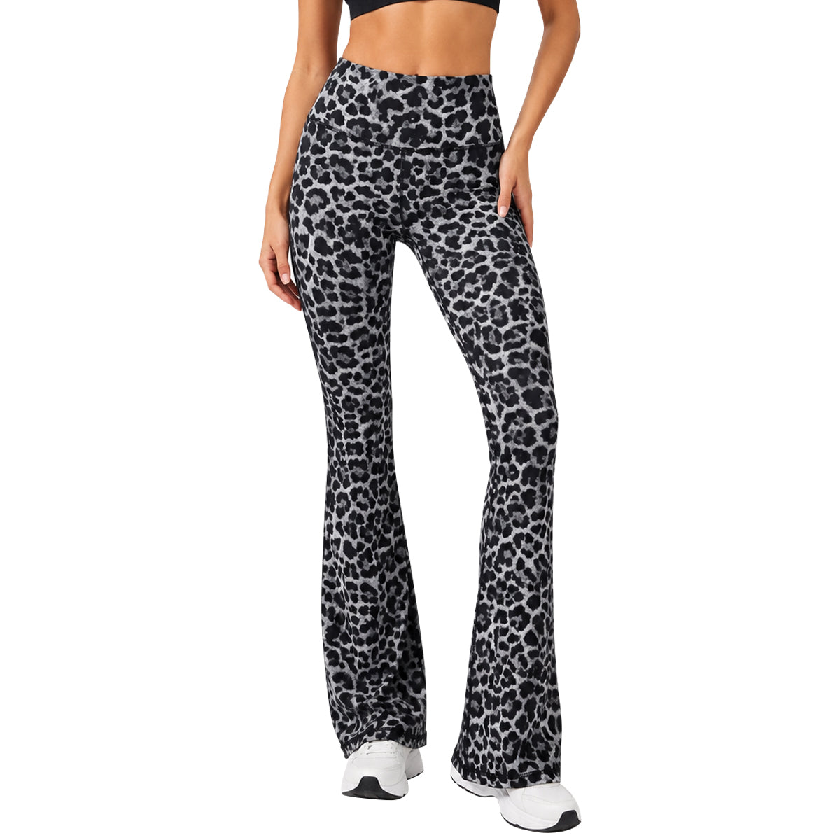 Womens Grey Leopard Print Stretch Flare Yoga Leggings