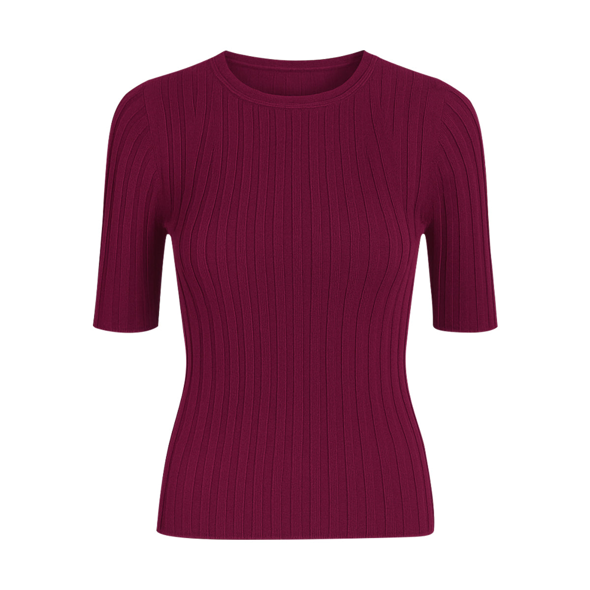 Womens Short Sleeve Ribbed Crew Neck Lightweight Sweater