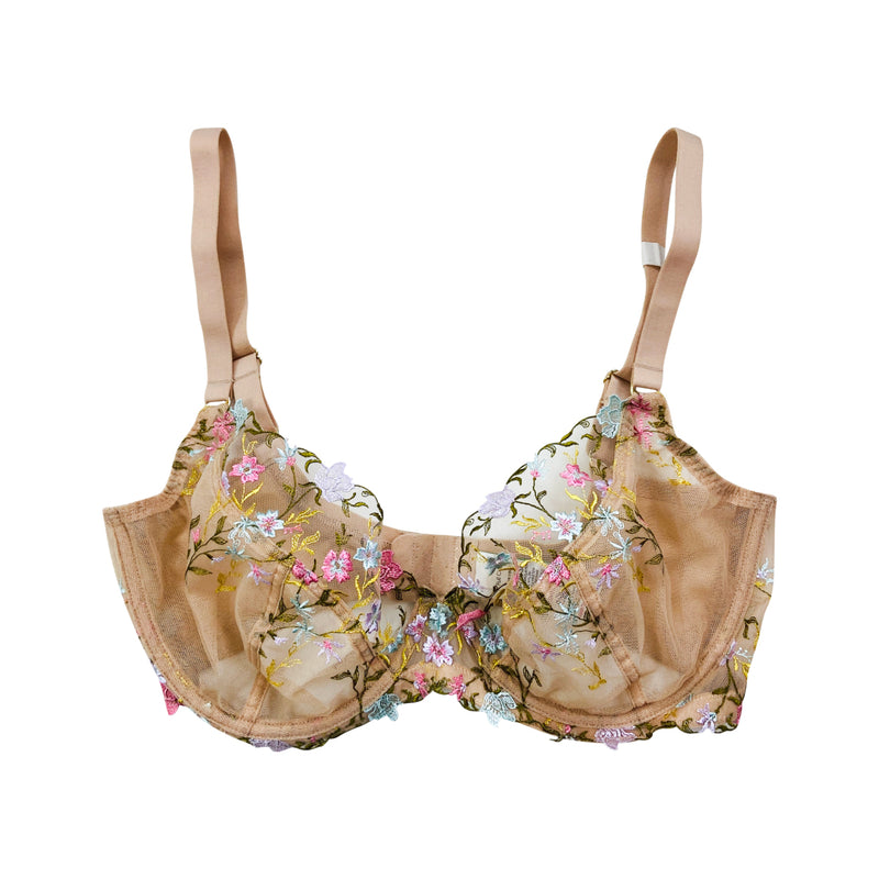 Womens Floral Embroidery Full Cup Bra