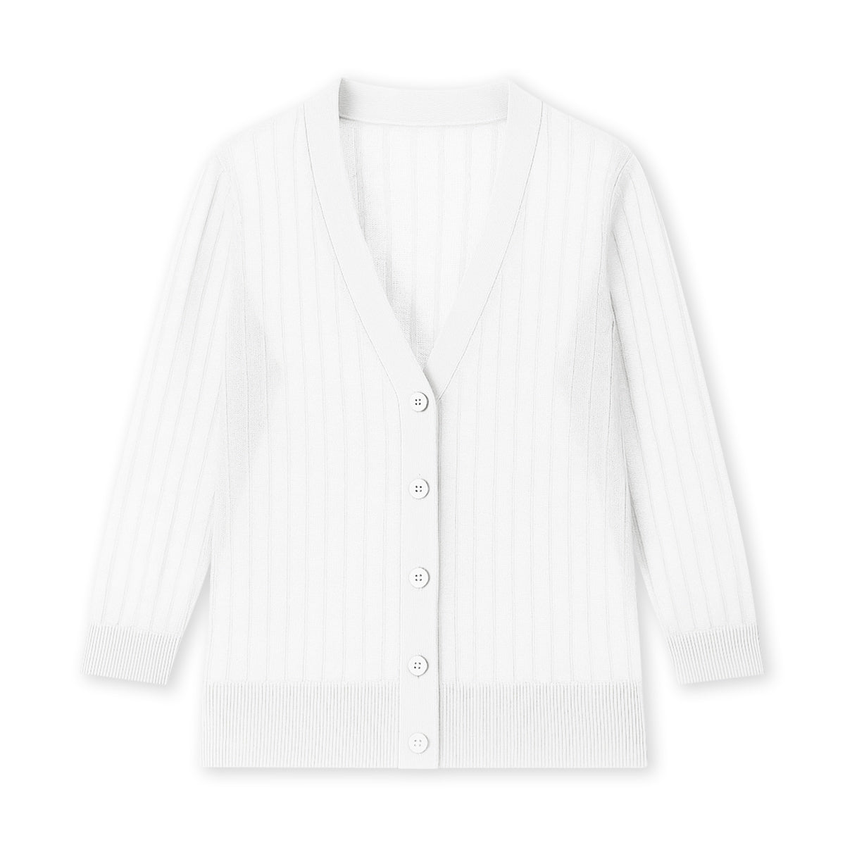 Womens Lightweight Ribbed Knit Button-Down V-Neck Cardigan