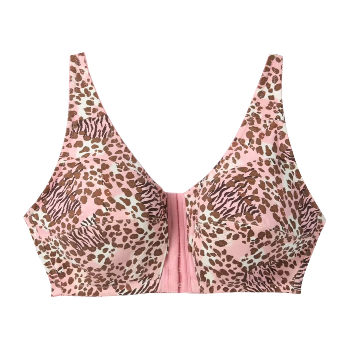 Womens Plus Size Printed Wireless Front Close Adjustable Straps Bra