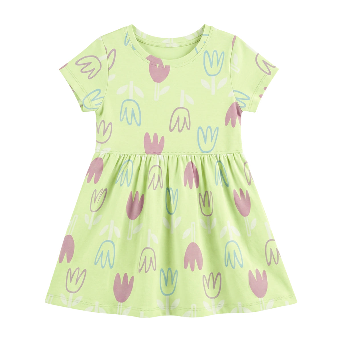 Girls Cotton Printed Short Sleeve Casual Frock Dress