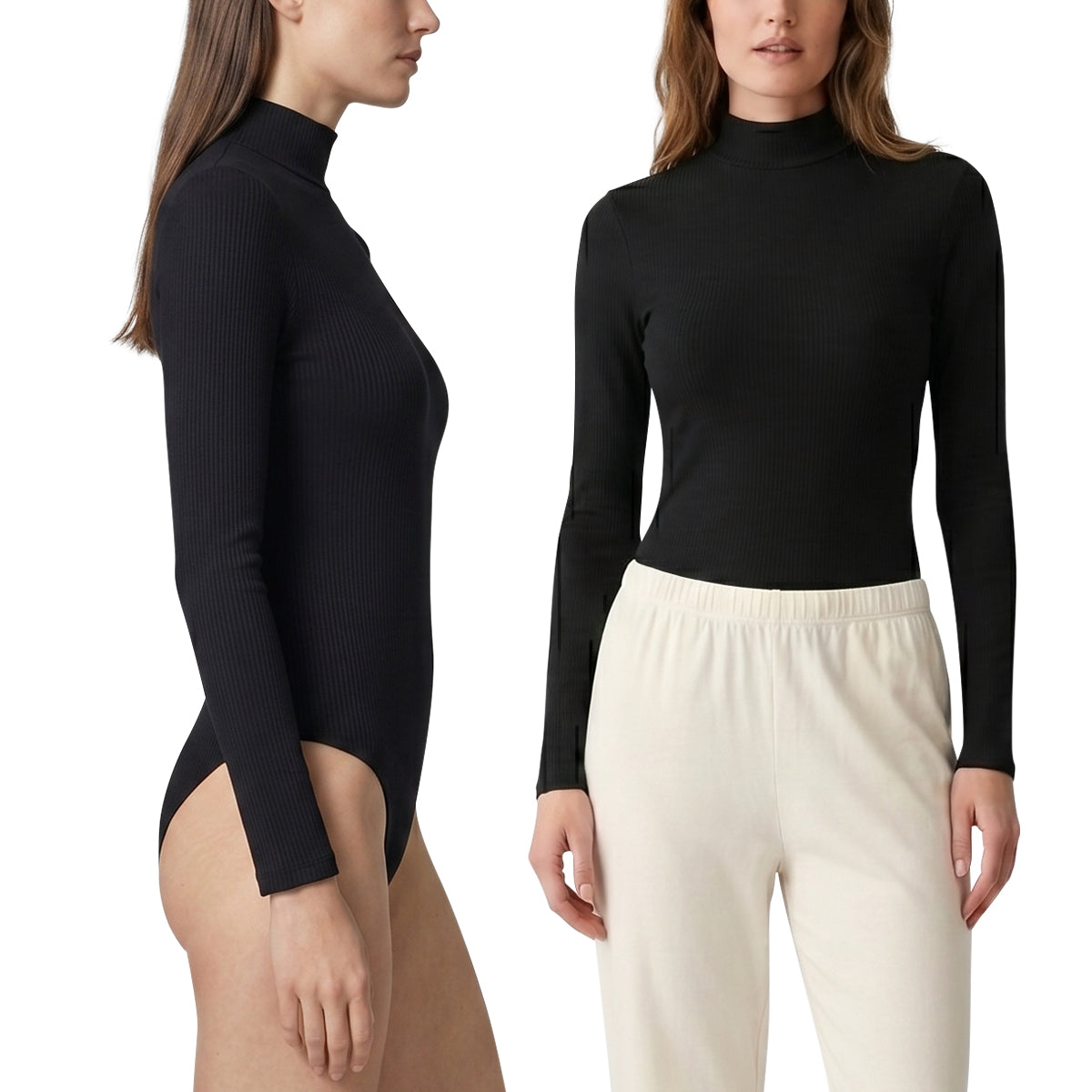 Womens Full Sleeve Soft Stretch Ribbed Bodysuit