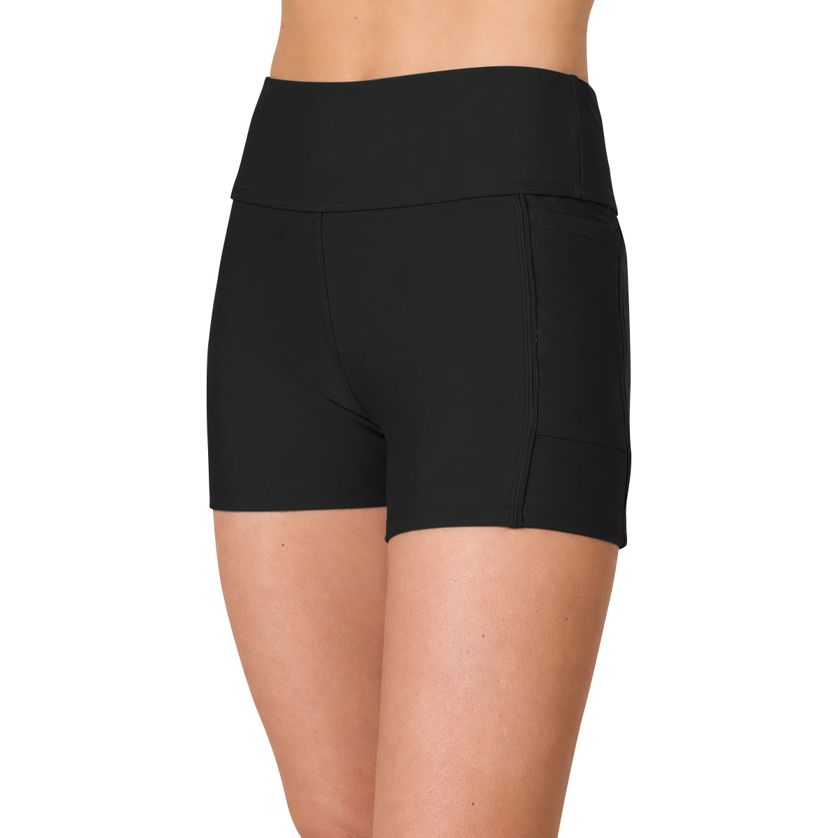 Womens High-Waist Swim Biker Shorts with Side Pockets