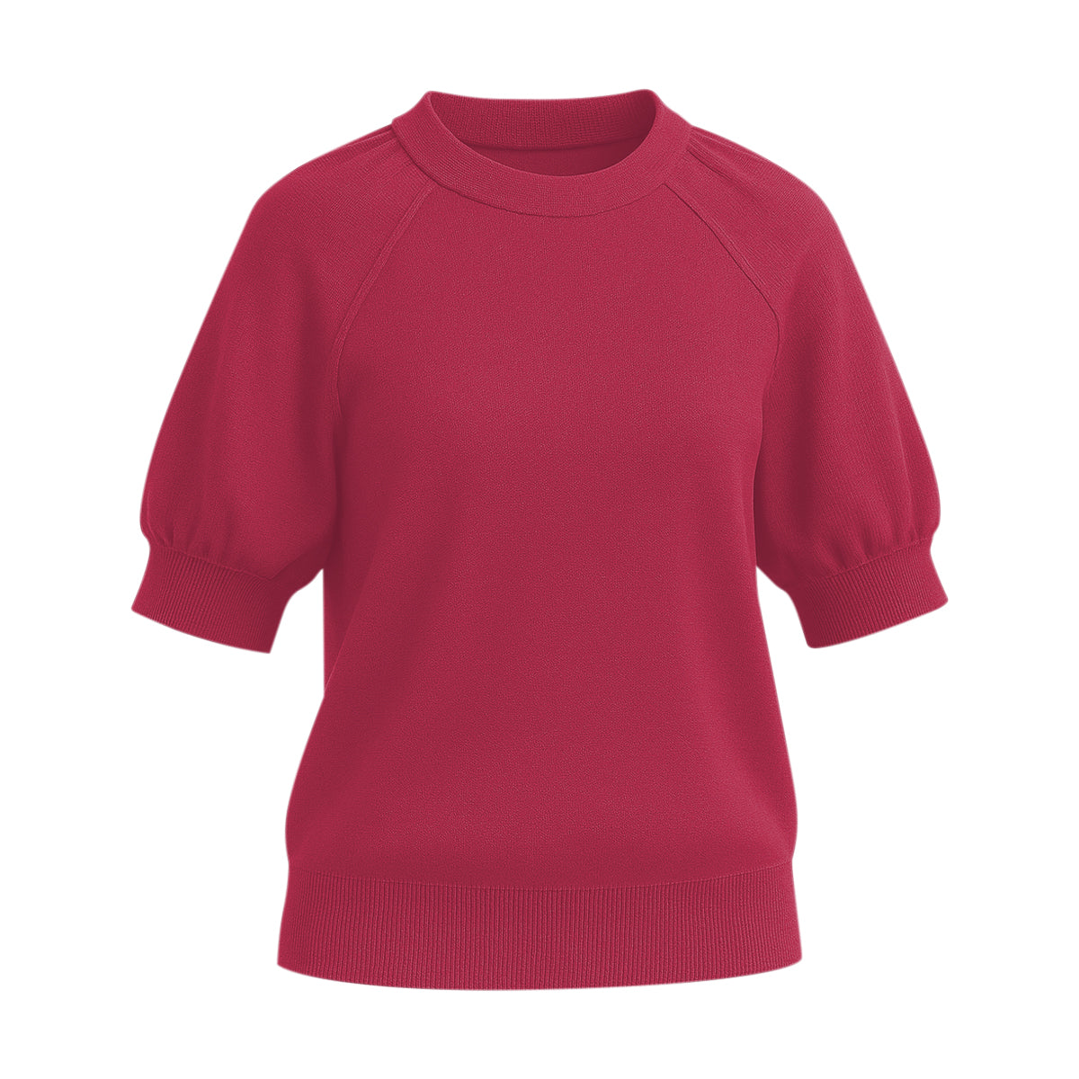 Womens Soft Knit Puff Short Sleeve Ribbed Pullover Top