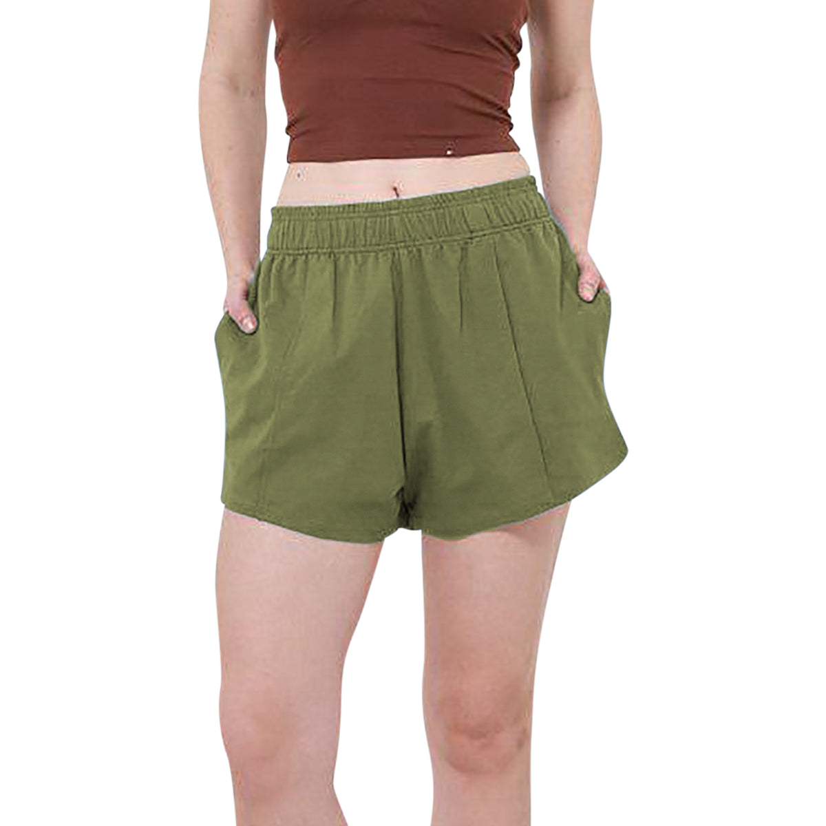 Womens Casual High-Waisted Cotton Terry Shorts