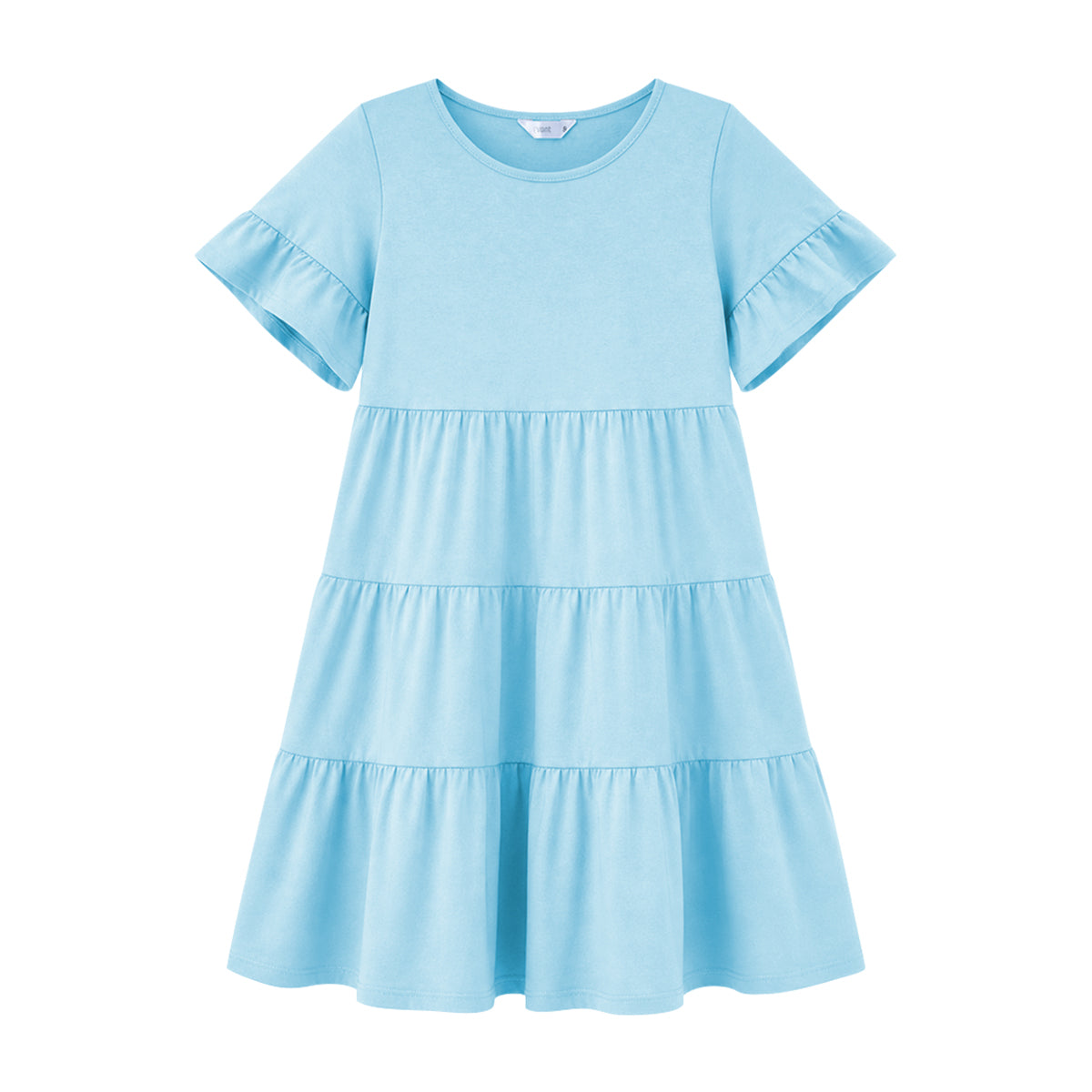 Womens Cotton Ruffle Sleeves Tiered Solid Summer Gown
