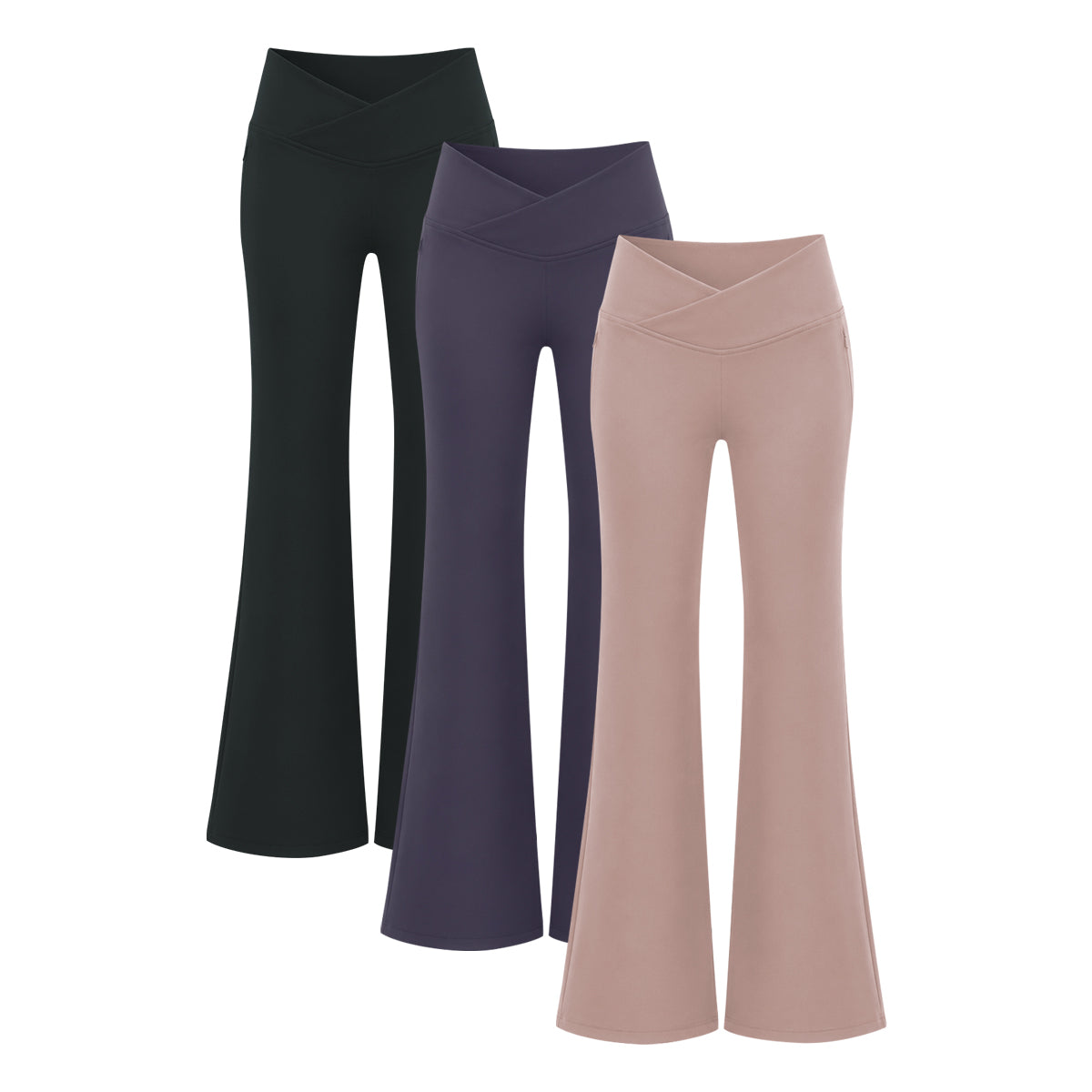 Womens High Waist Crossover Flare Yoga Leggings with Side Pocket