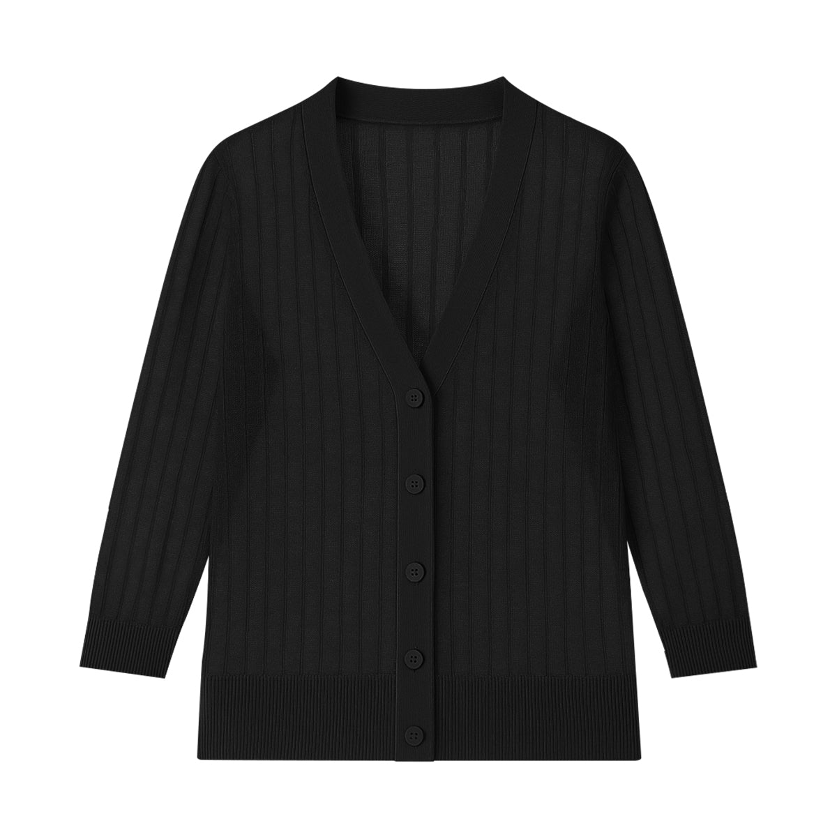 Womens Lightweight Ribbed Knit Button-Down V-Neck Cardigan
