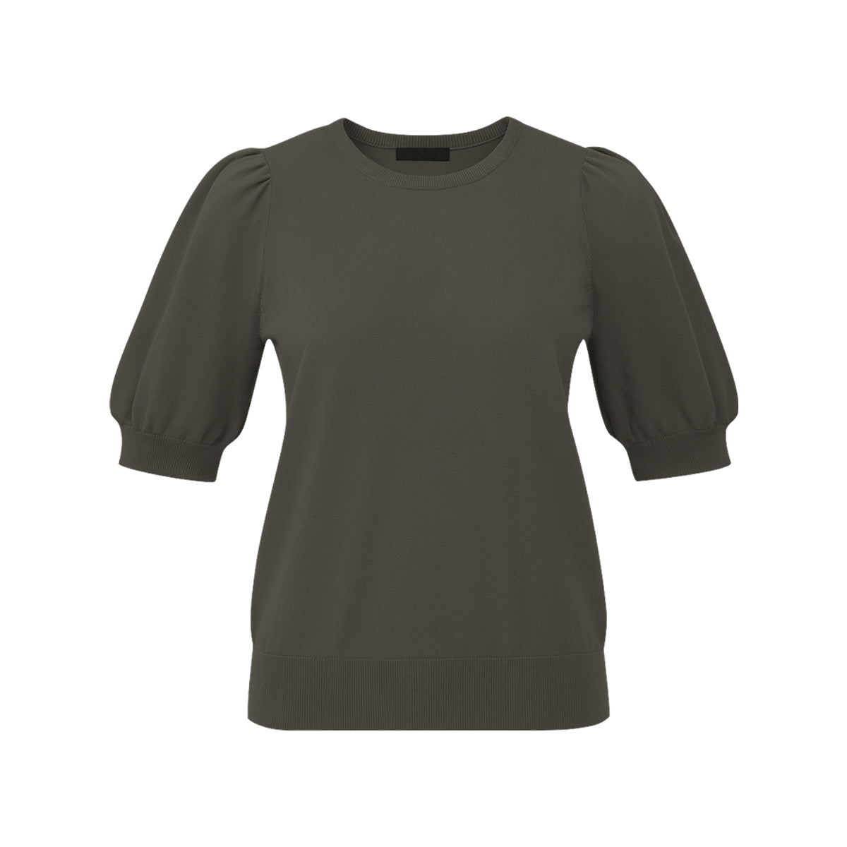 Womens Puff Short Sleeve Round Neck Knit Top