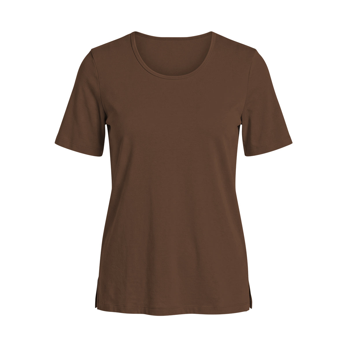 Womens Side Slit Scoop Neck Cotton T-Shirt
