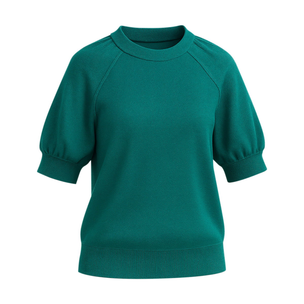 Womens Soft Knit Puff Short Sleeve Ribbed Pullover Top
