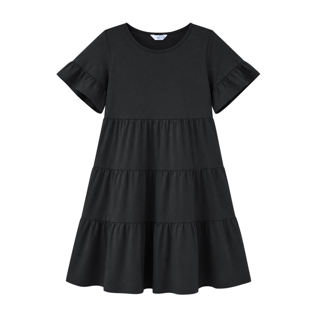 Womens Cotton Ruffle Sleeves Tiered Solid Summer Gown