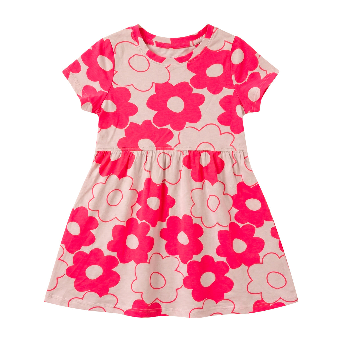 Girls Cotton Printed Short Sleeve Casual Frock Dress