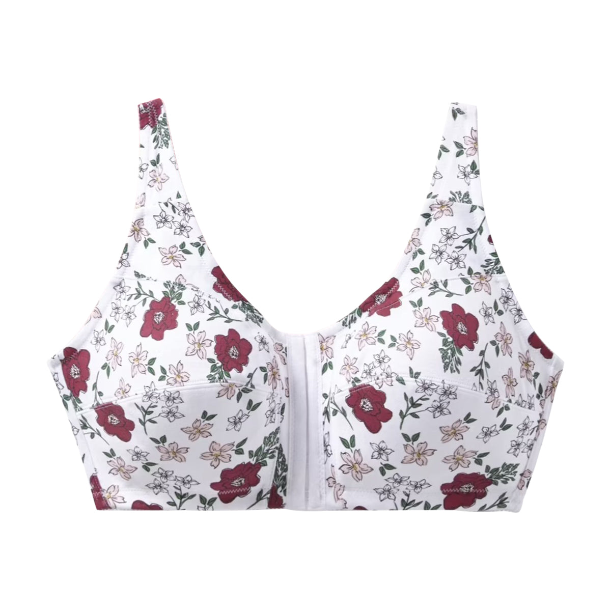 Womens Plus Size Printed Wireless Front Close Adjustable Straps Bra