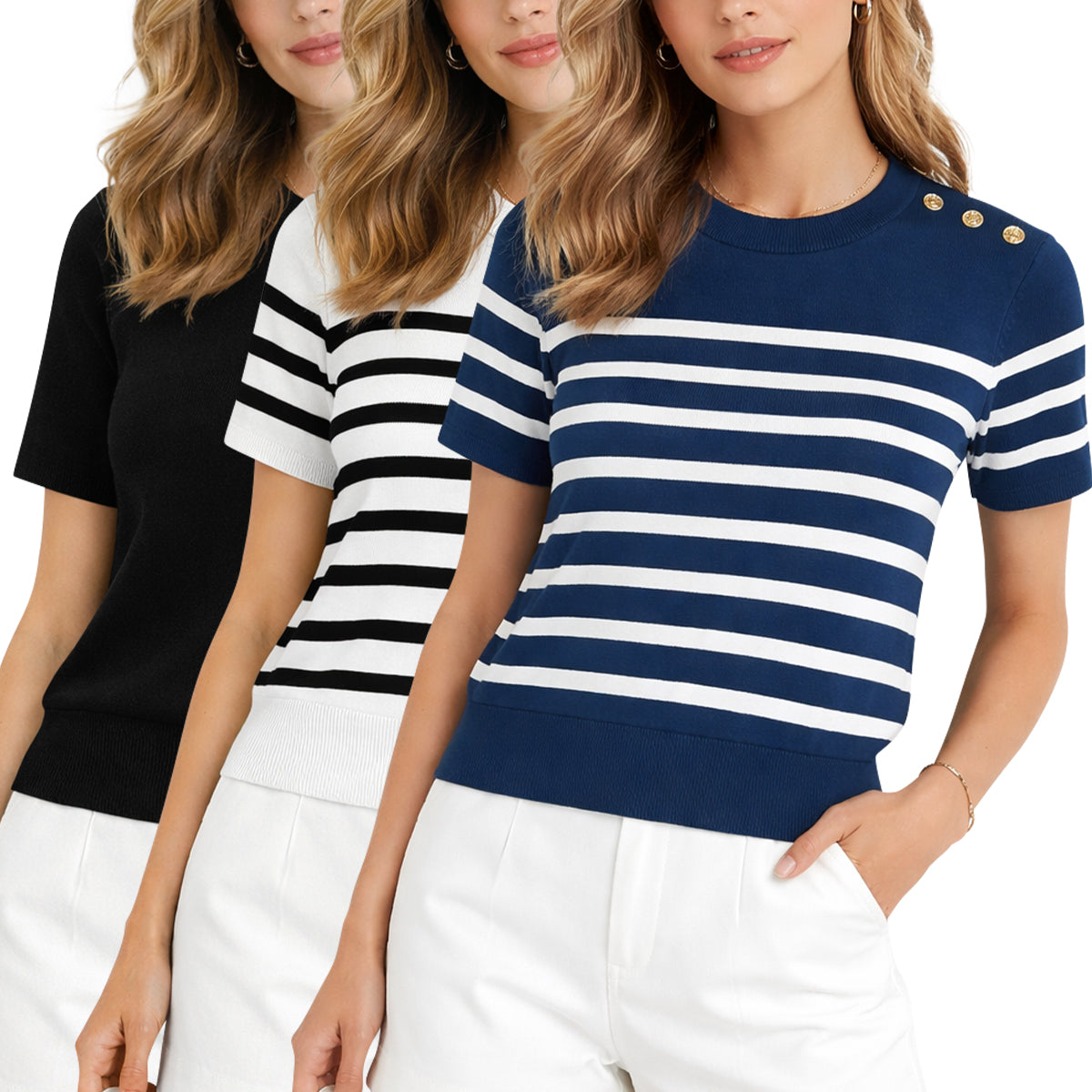 Womens Elegant Knit Short Sleeve Top