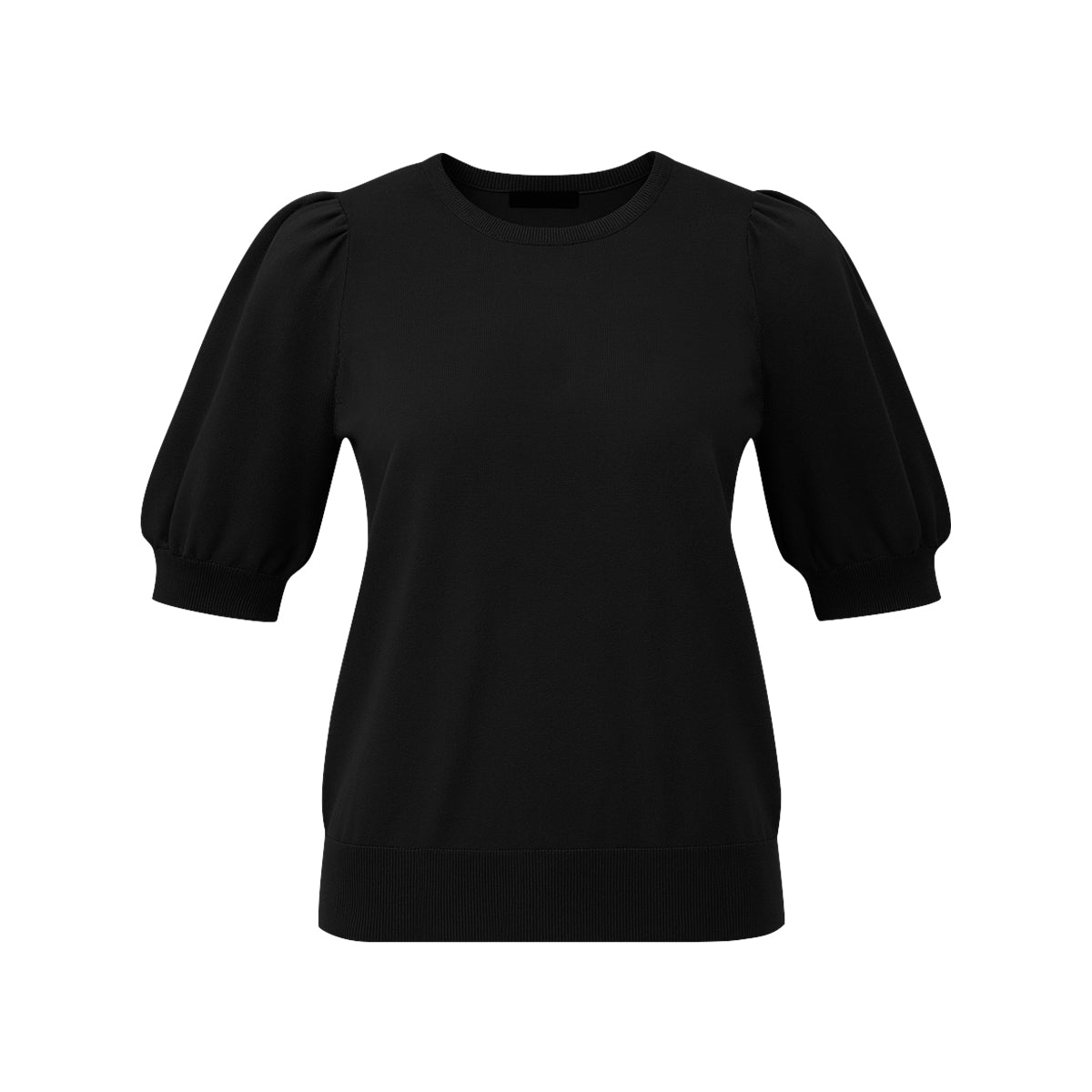 Womens Puff Short Sleeve Round Neck Knit Top