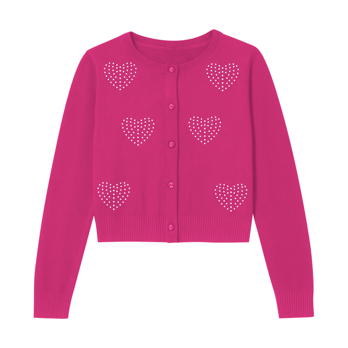 Girls Premium Rhinestone Knit Button Cardigan
