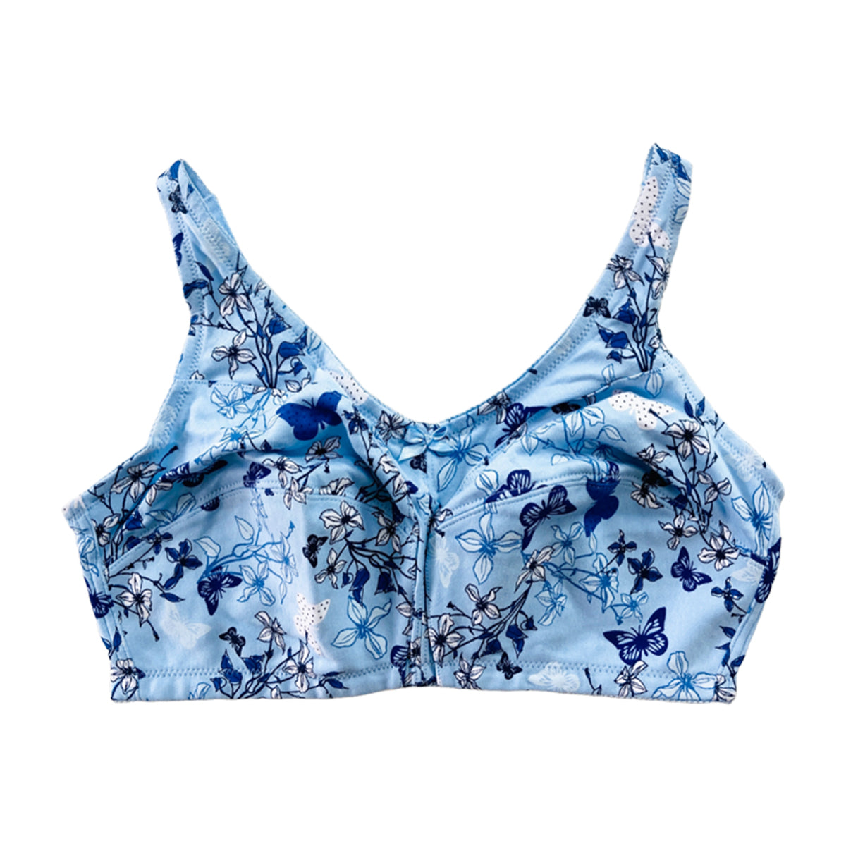 Womens Plus Size Printed Wireless Back Close Adjustable Straps Bra