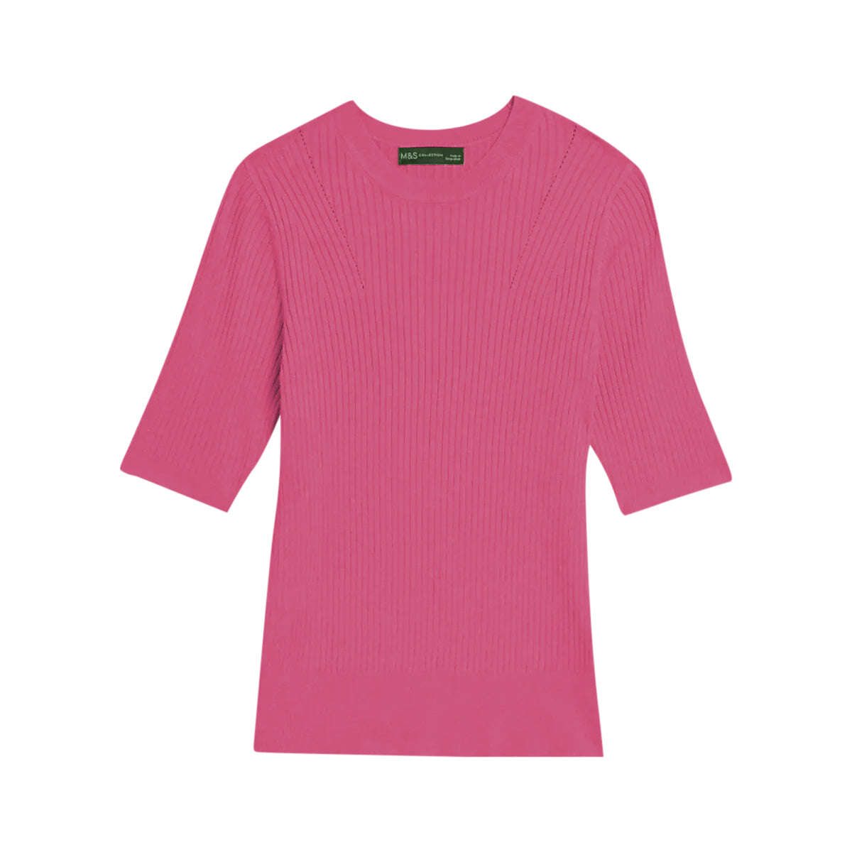 Ladies Short Sleeve Ribbed Crew Neck Knitted Sweater