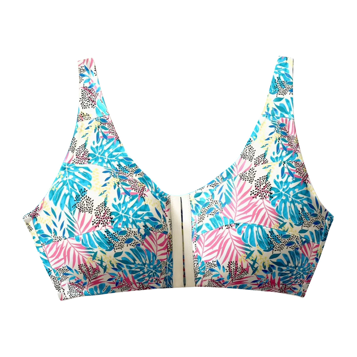 Womens Plus Size Printed Wireless Front Close Adjustable Straps Bra