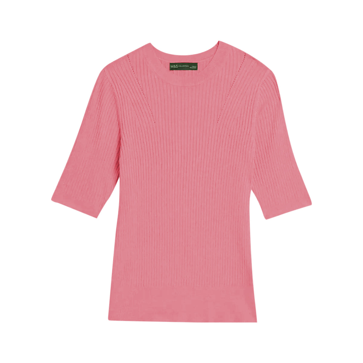 Ladies Short Sleeve Ribbed Crew Neck Knitted Sweater