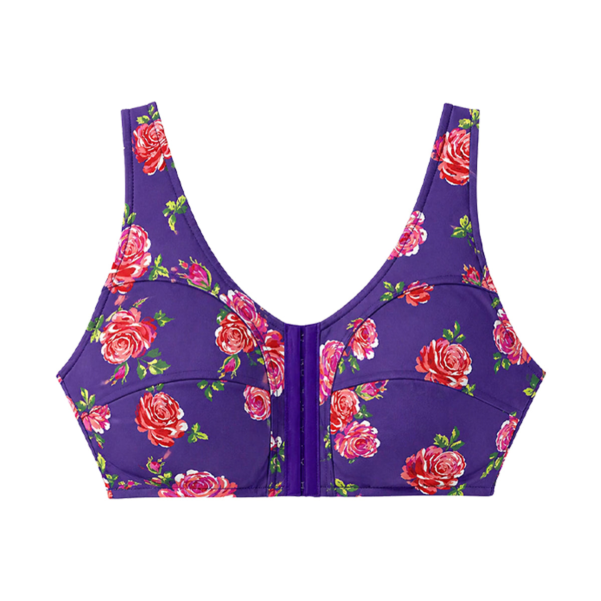 Womens Plus Size Printed Wireless Front Close Adjustable Straps Bra