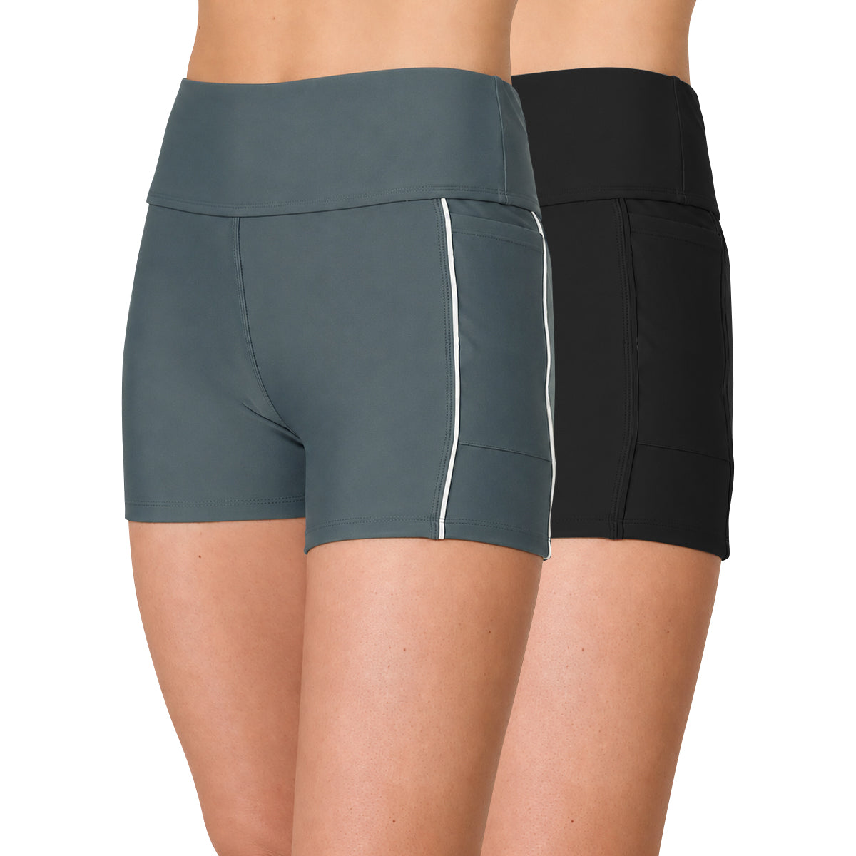 Womens High-Waist Swim Biker Shorts with Side Pockets