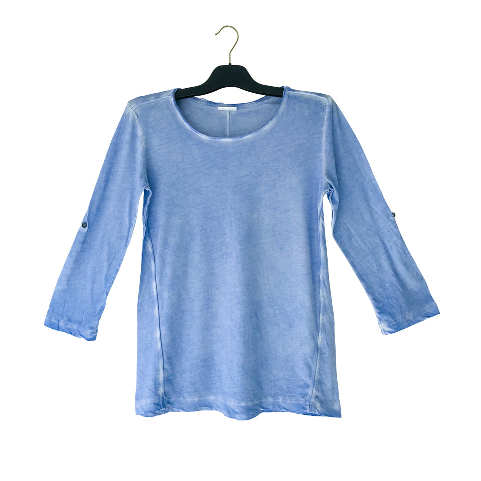 Women's Acid Wash Crewneck 3/4 sleeve T-Shirt