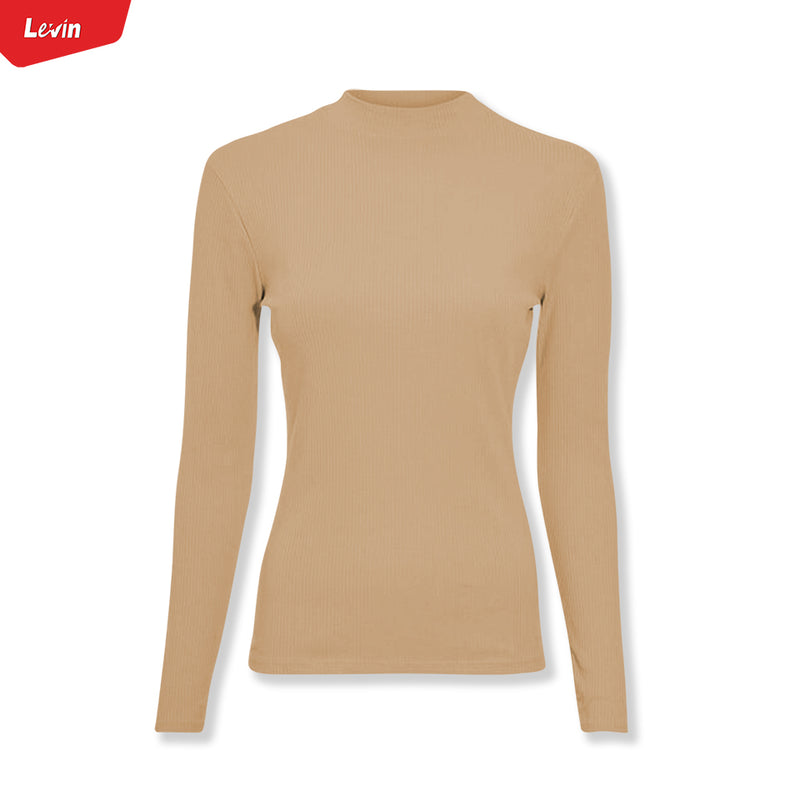 Women’s Cotton Ribbed Mock Neck Slim Fit T-Shirt