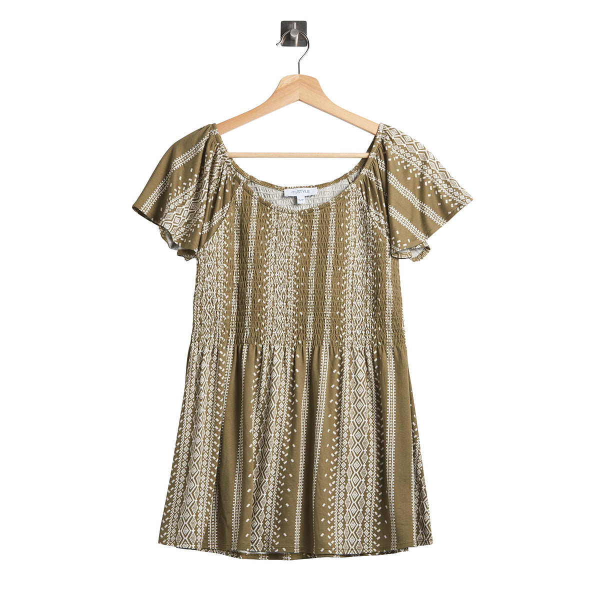 Women's Smocked Printed Round neck Short sleeves Top