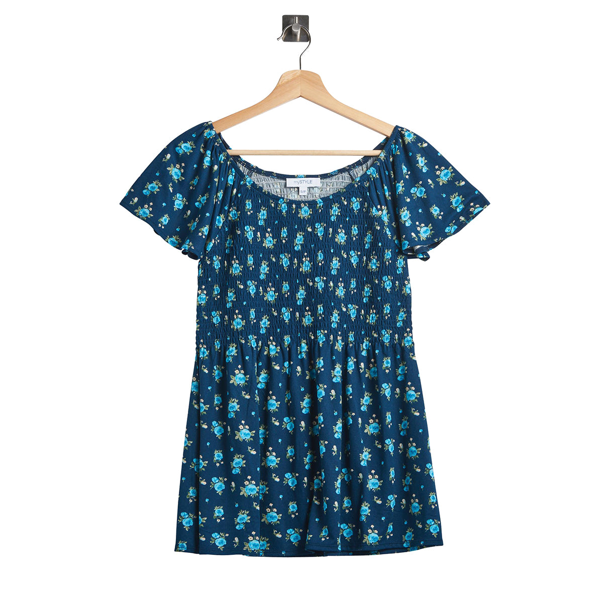 Women's Smocked Printed Round neck Short sleeves Top