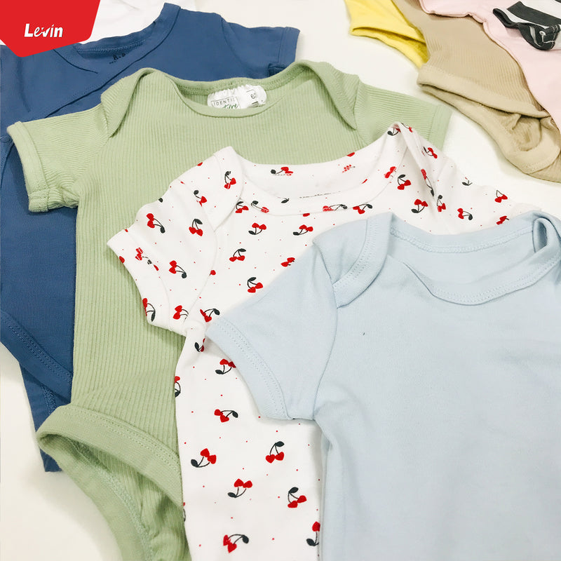 Pack of 5 Assorted Multicolor Half Sleeve Unisex  Organic Cotton Baby Romper