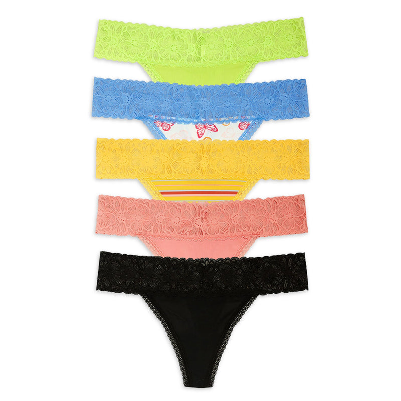 3 Pack Assorted Combo Women's Lightweight Lace Breathable Thong Panties