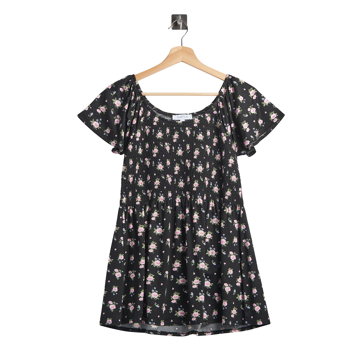 Women's Smocked Printed Round neck Short sleeves Top