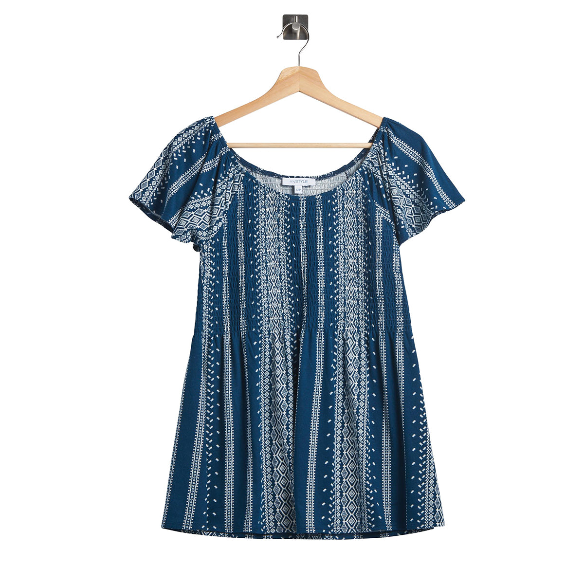 Women's Smocked Printed Round neck Short sleeves Top