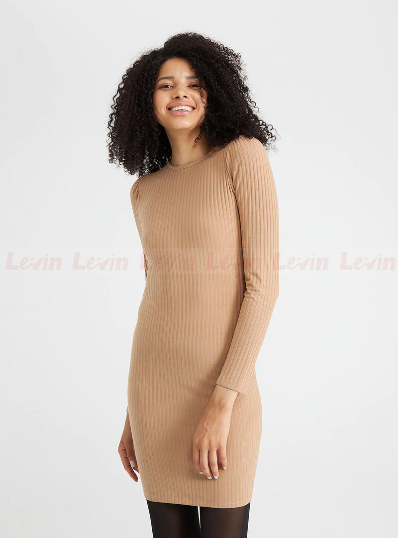 Women's Solid Color Ribbed Slim Fit Crew Neck Mini length Bodydress