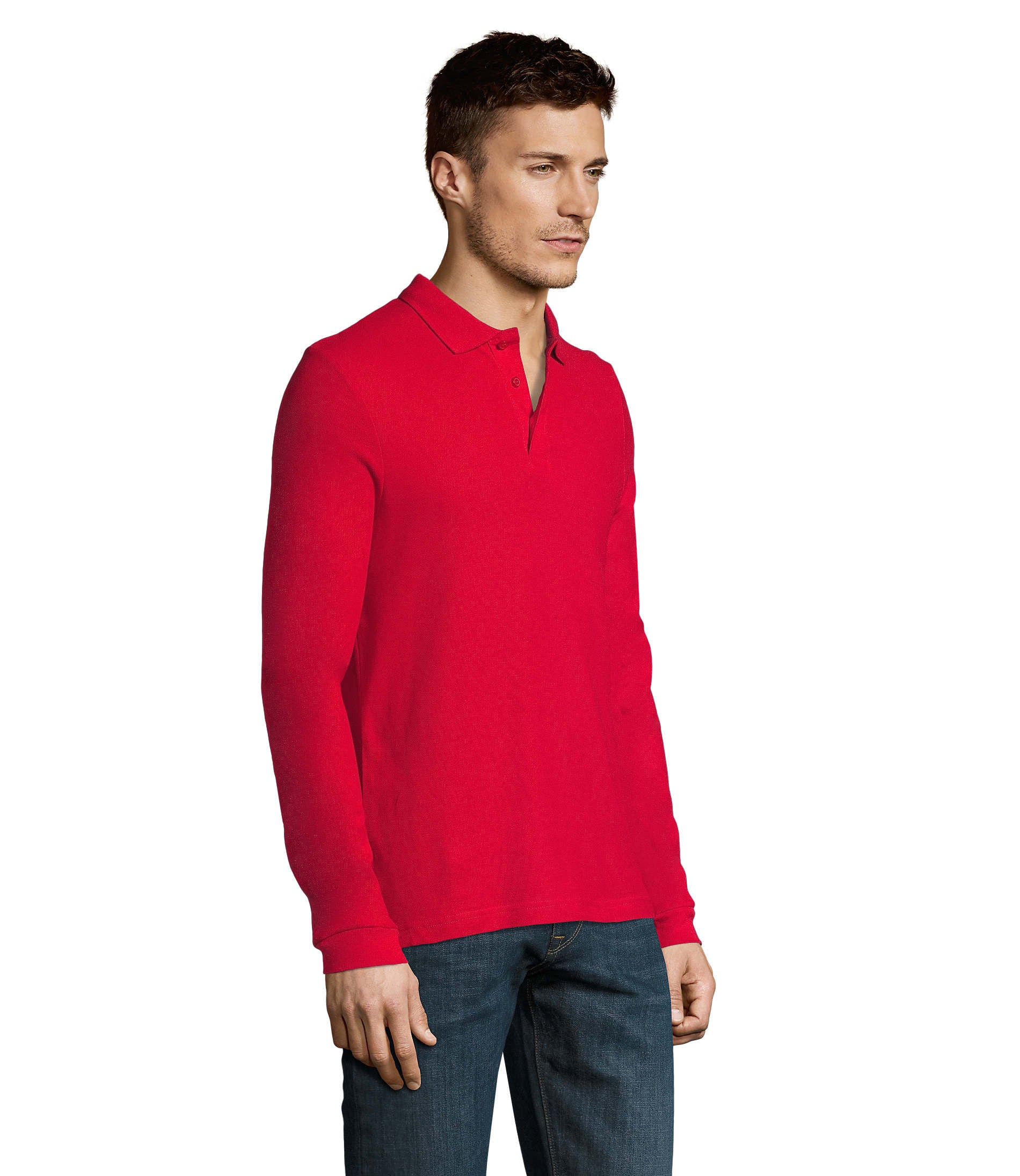 Mens Long Sleeve Pique Polo Cotton T-Shirt